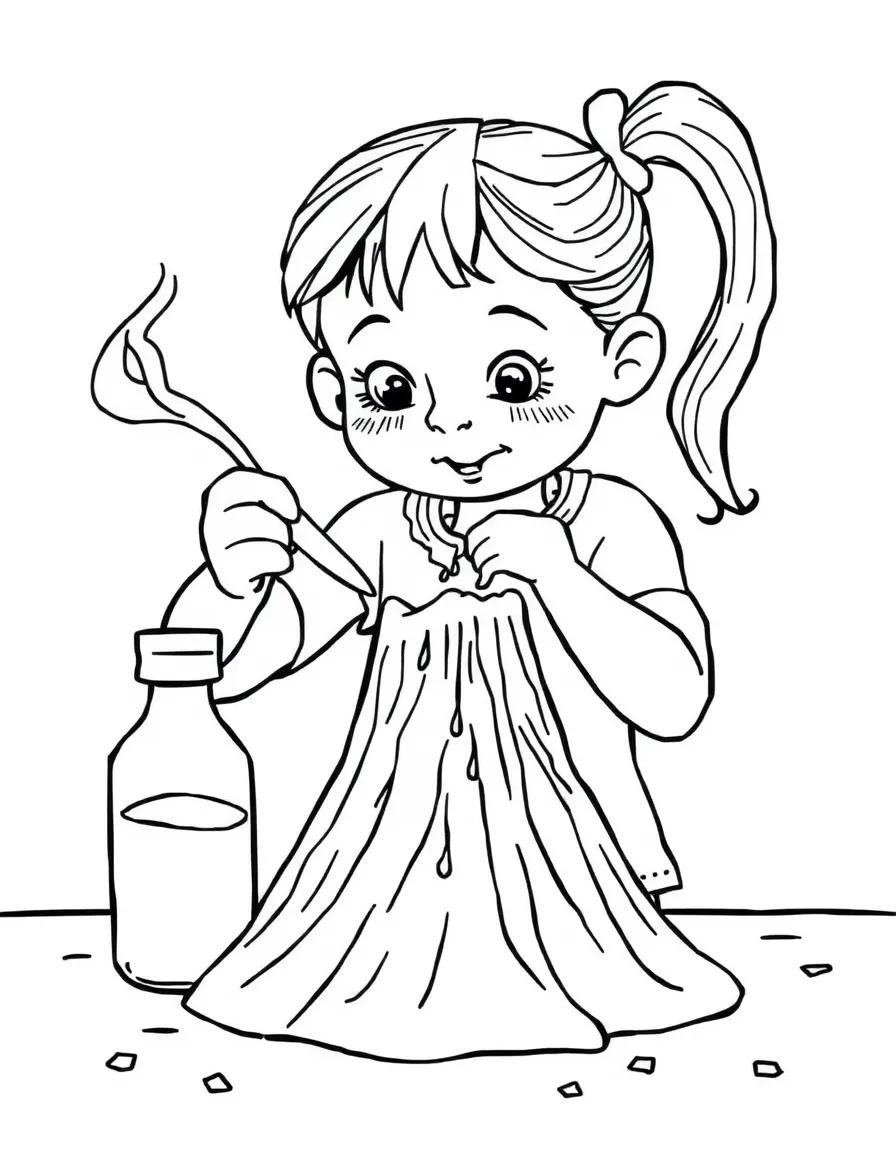 A girl making a "volcano" experiment with baking soda and vinegar.