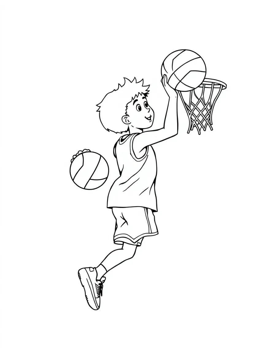 A boy basketball player dribbling the ball, ready to shoot a hoop.