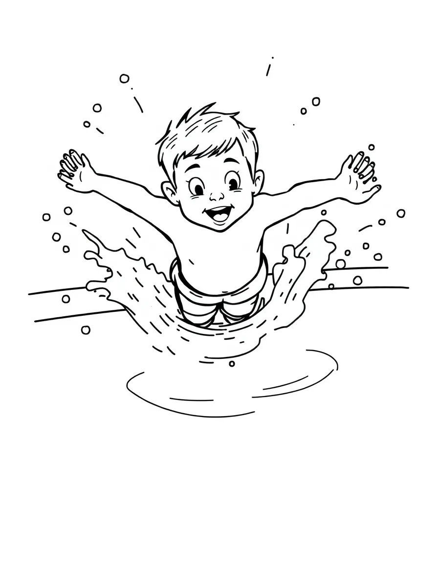 A boy swimmer diving into a pool, creating a big splash.