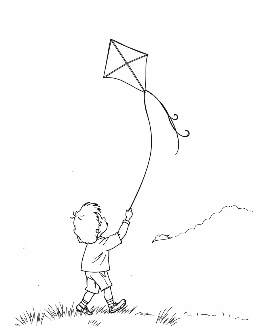 A boy flying a kite on a windy day, watching it soar high.