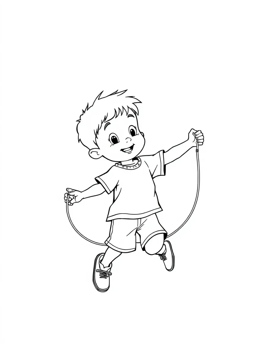 A boy playing with a jump rope, skipping quickly.