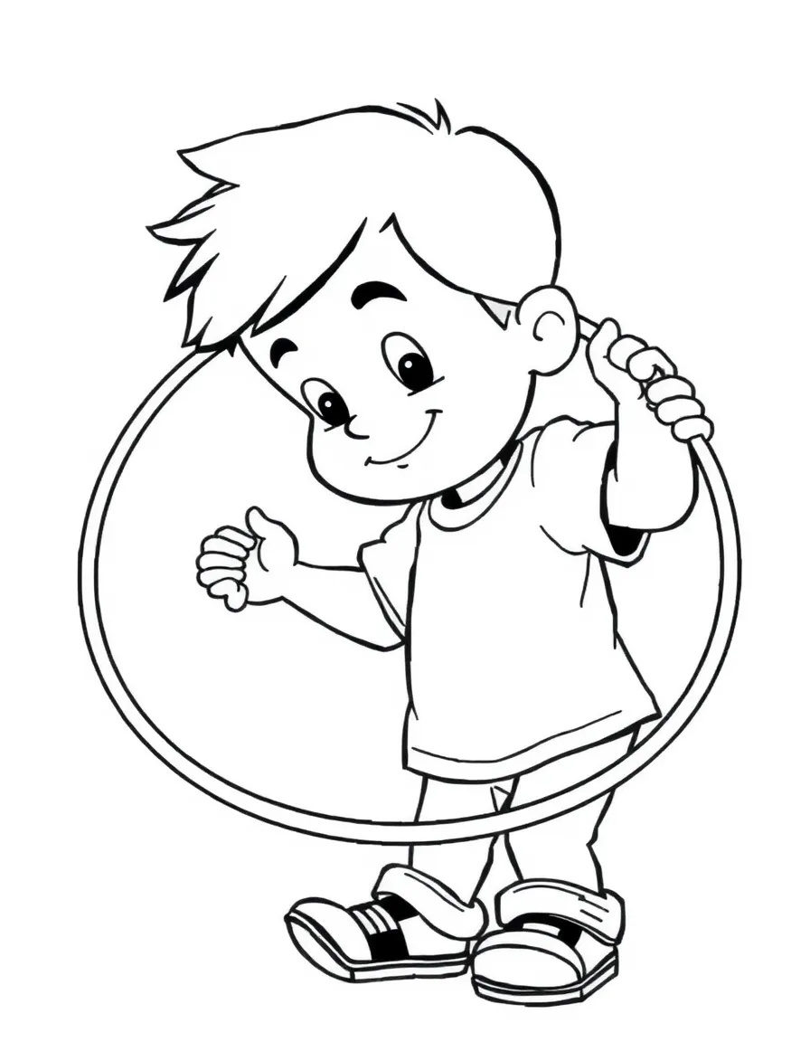 A boy playing with a hula hoop, trying to keep it spinning.