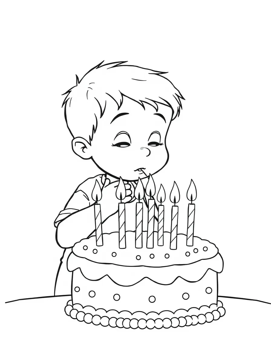 A boy making a wish as he blows out candles on a cake.