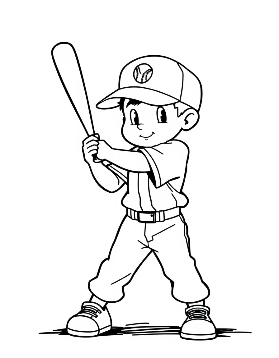 A boy in a baseball uniform, ready to swing the bat.