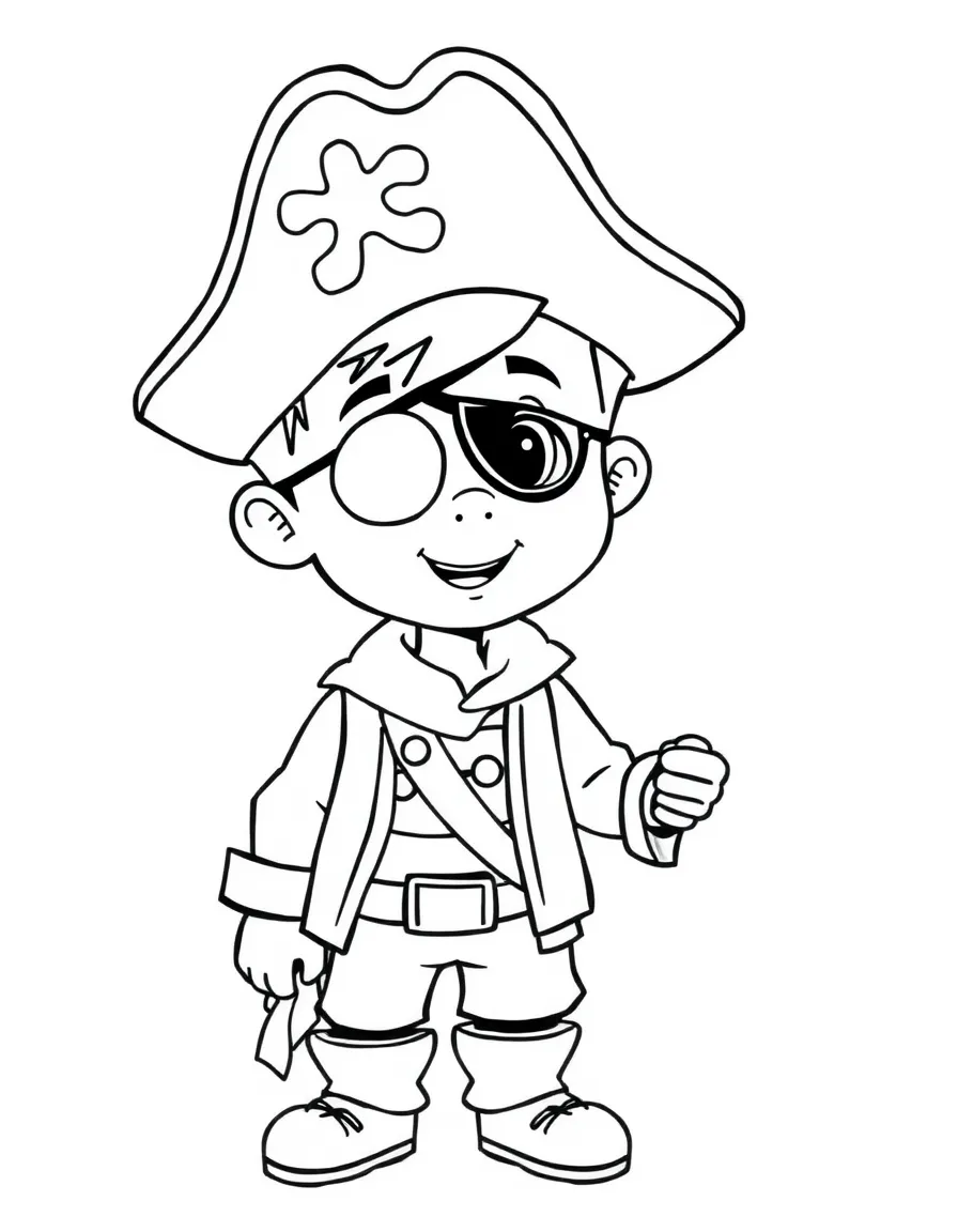 A boy playing dress-up in a pirate costume, with an eye patch.