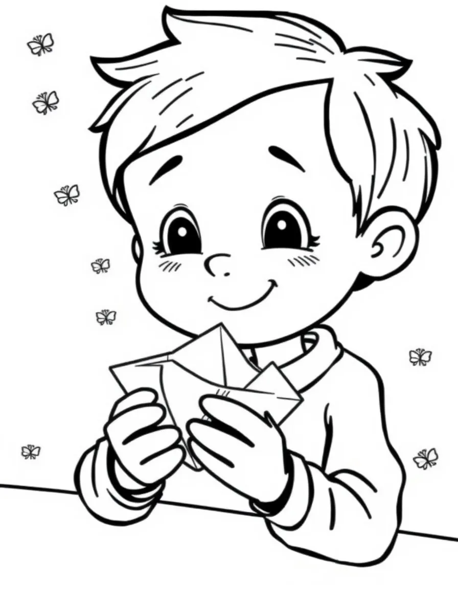 A boy making a paper fortune teller.