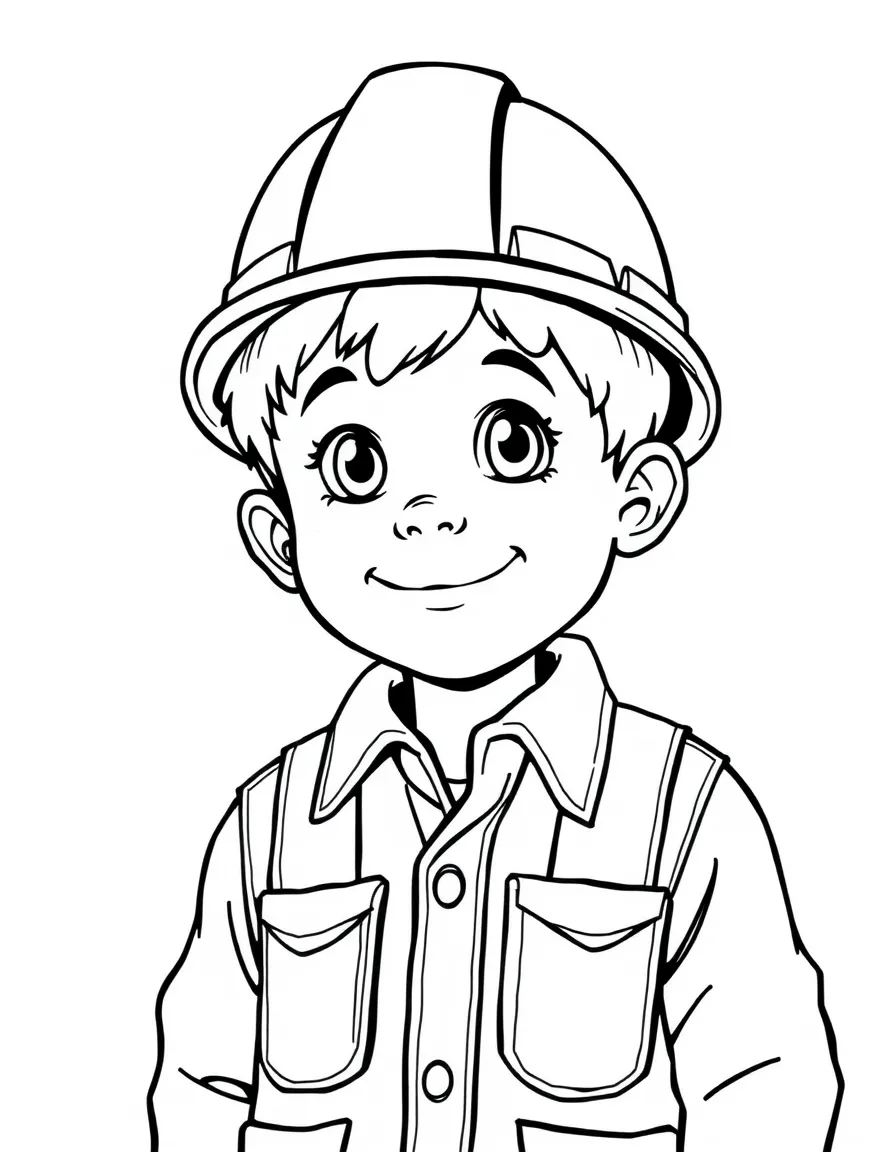 A boy pretending to be a construction worker, wearing a toy hard hat.