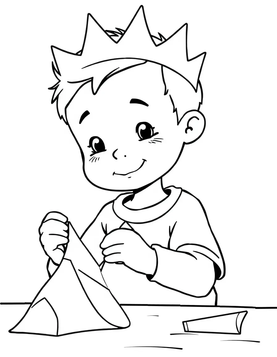 A boy making a paper crown.