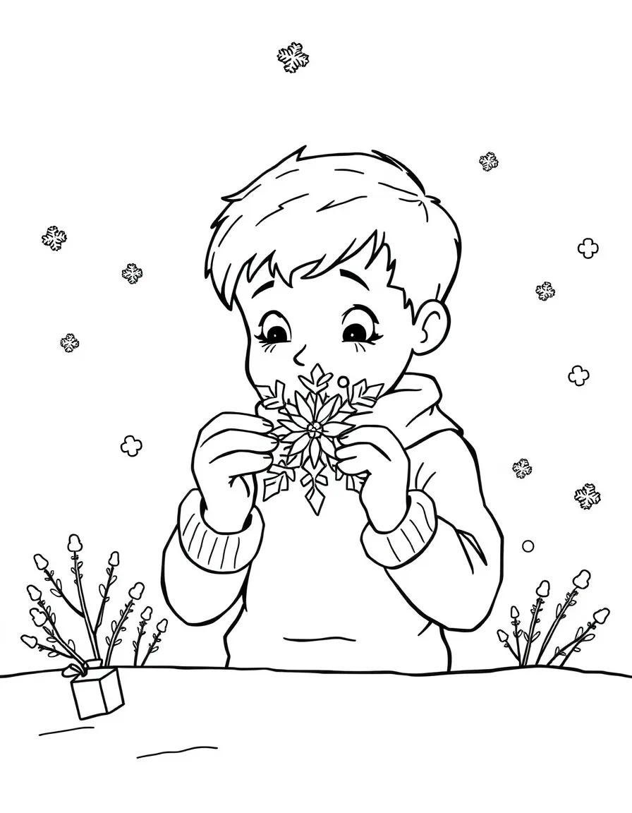 A boy making a paper snowflake.