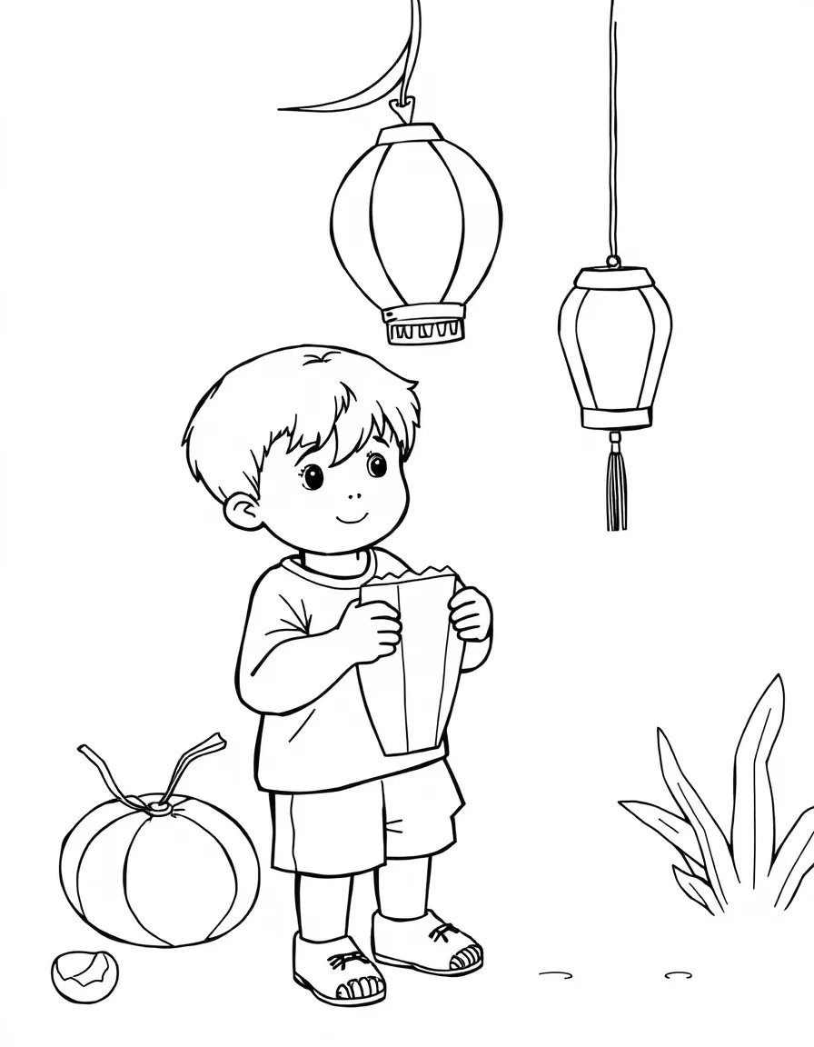 A boy making a paper lantern.