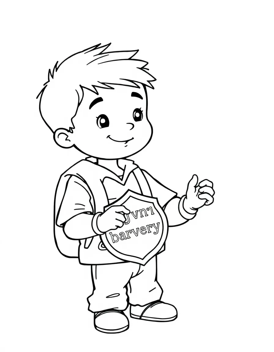 A boy making a "bravery badge" for himself or a friend.