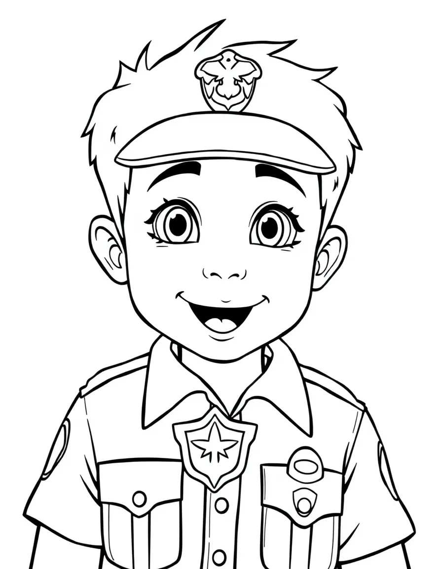 A boy pretending to be a police officer, wearing a toy badge.