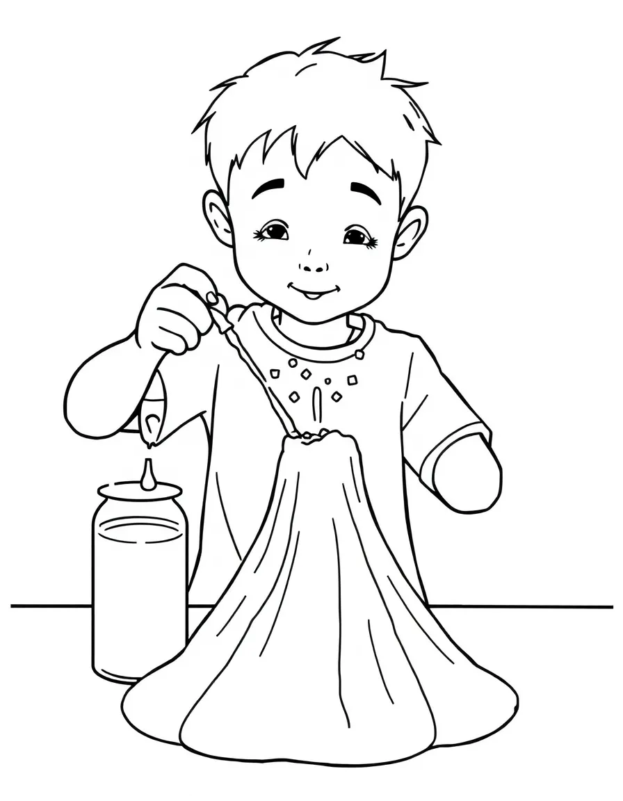 A boy making a "volcano" experiment with baking soda and vinegar.