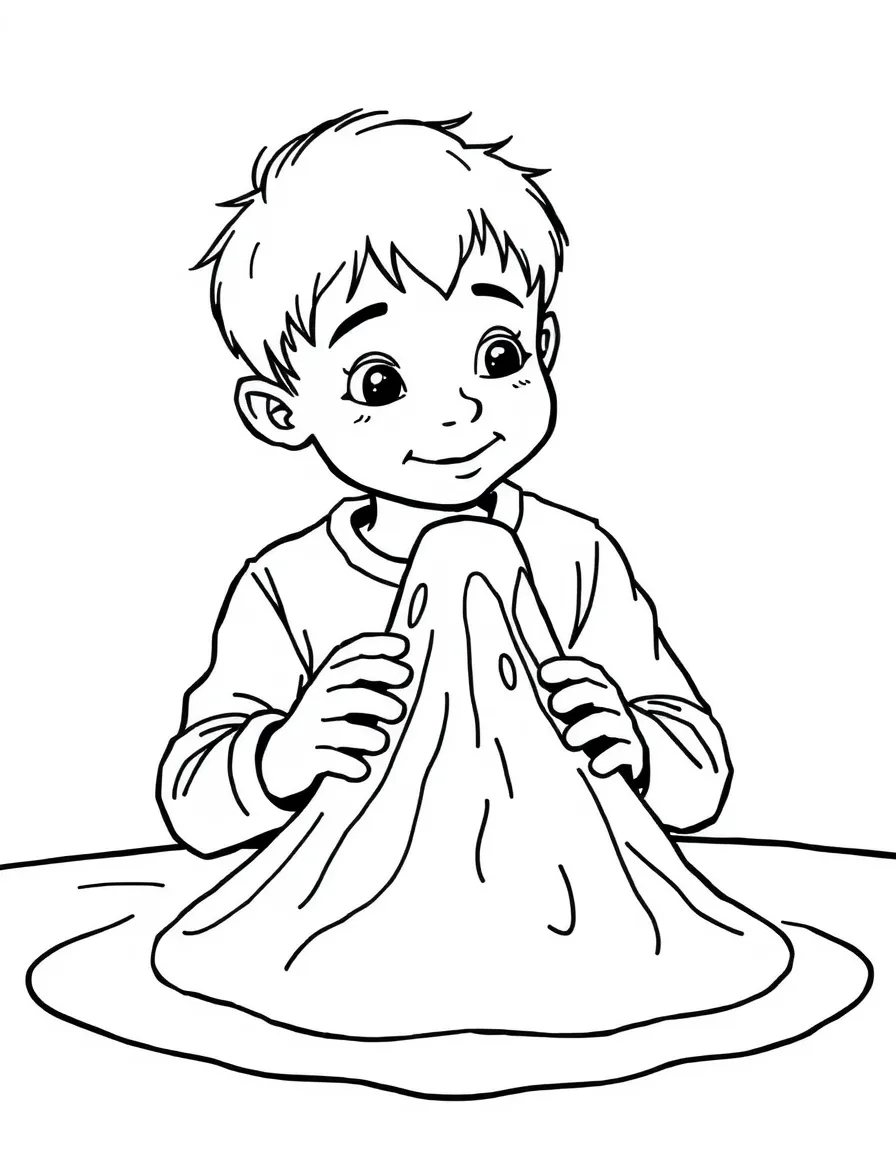 A boy making a "volcano" out of playdough.