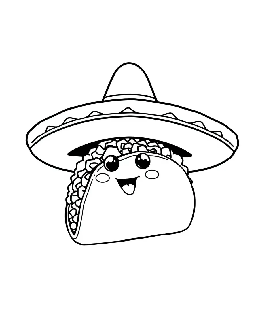 A friendly taco peeking out of a sombrero.