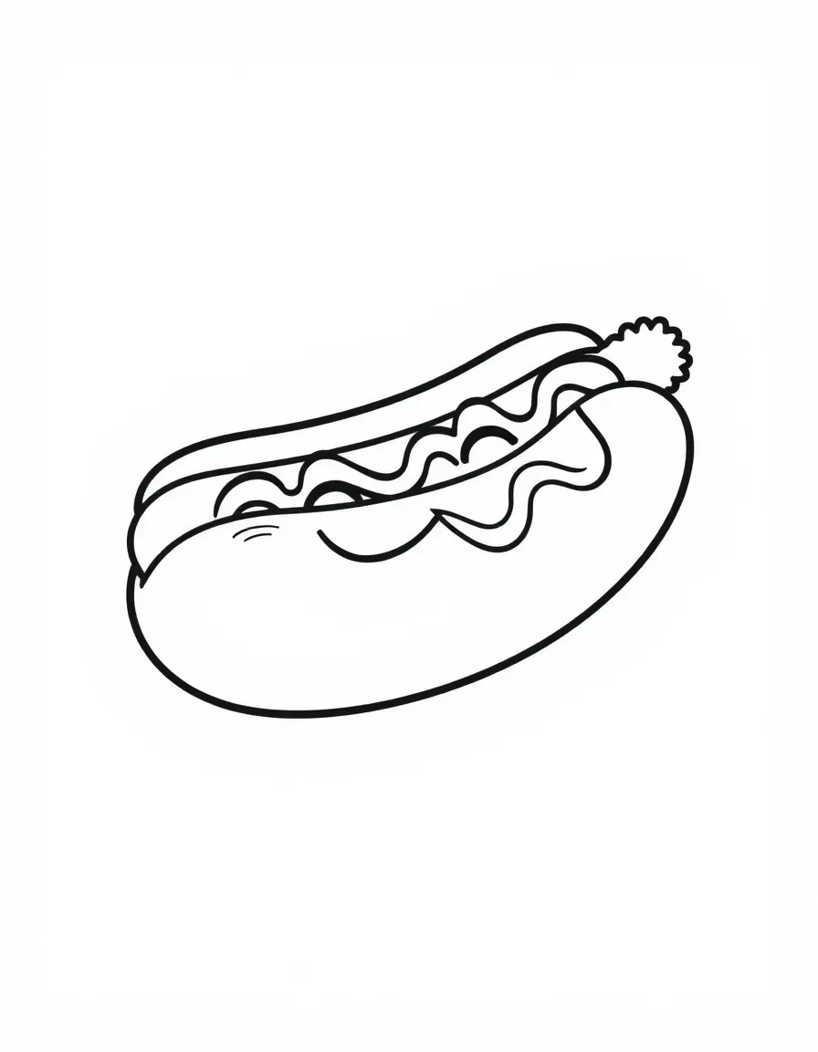 A giggling hot dog with a squiggly line of mustard.