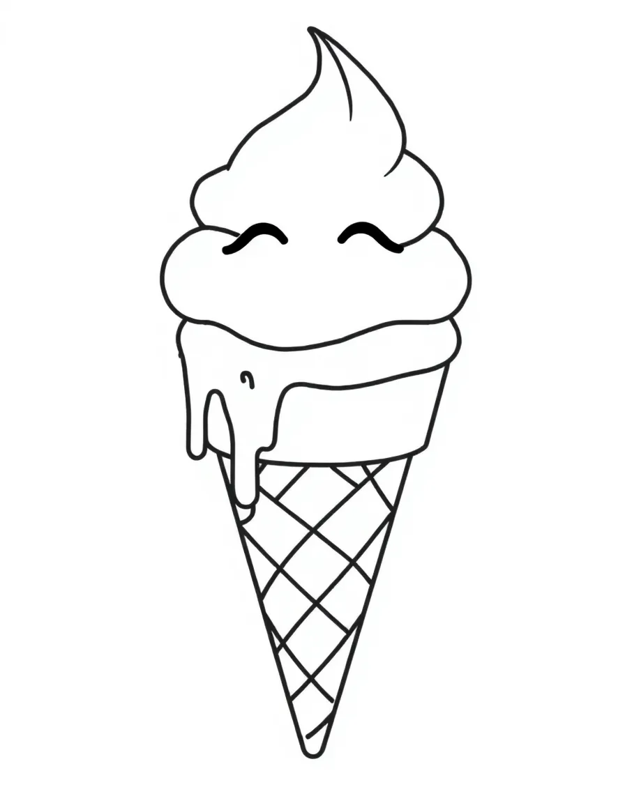 A sleepy ice cream cone with melting drips.