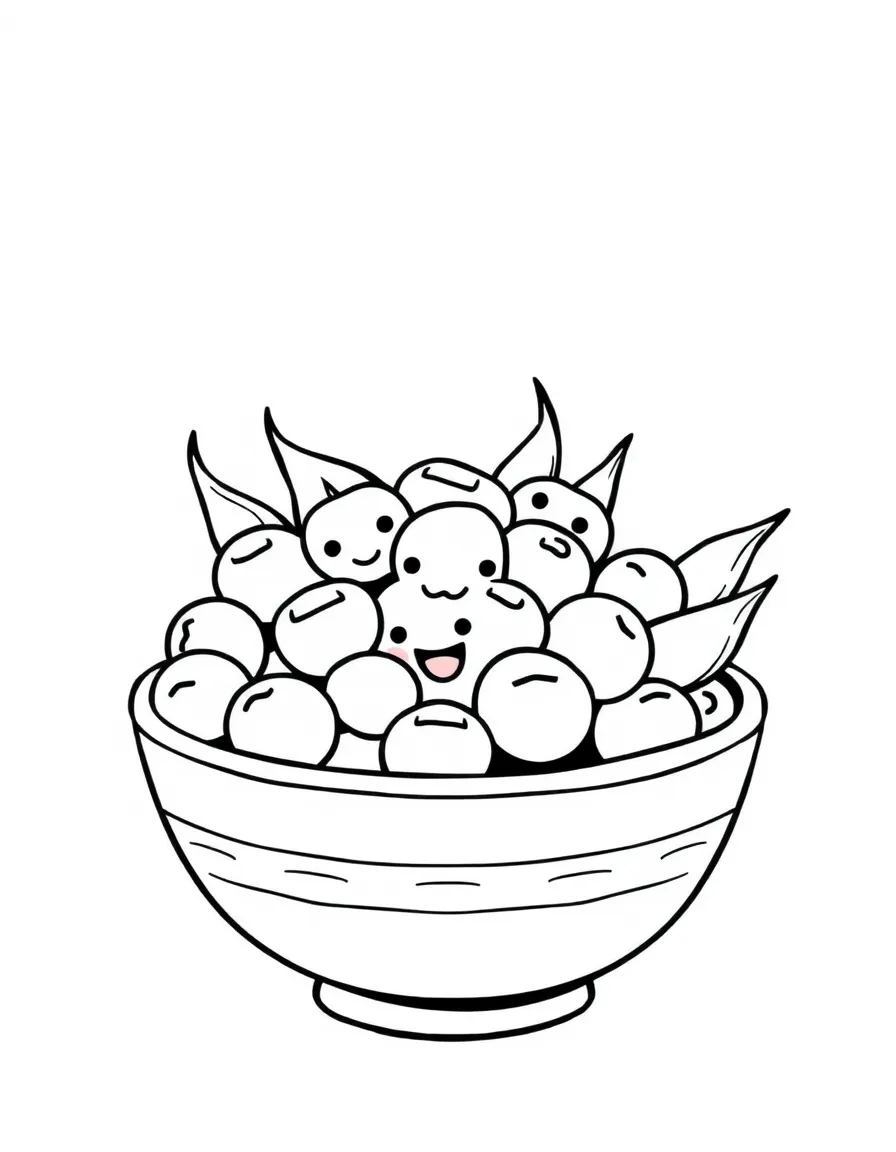 A tiny bowl of edamame with smiling beans.