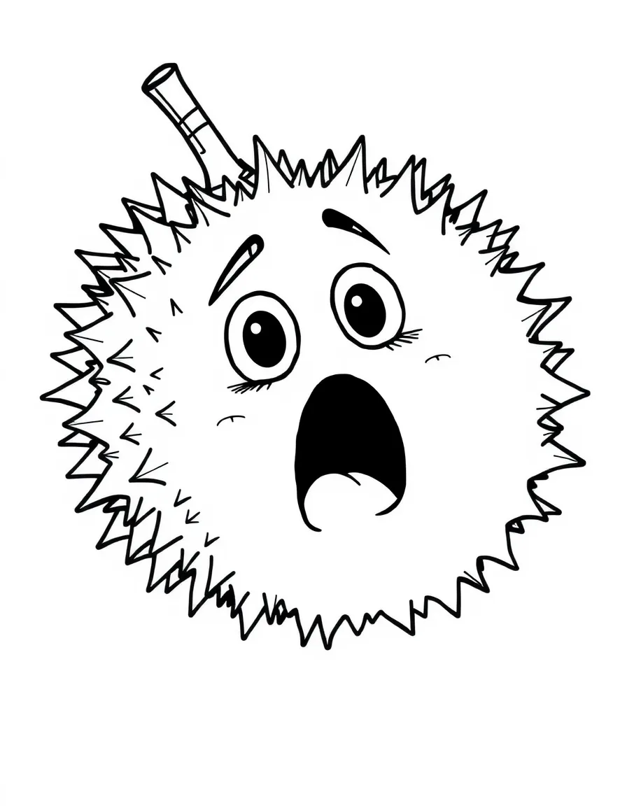 A surprised durian with a spiky shell.