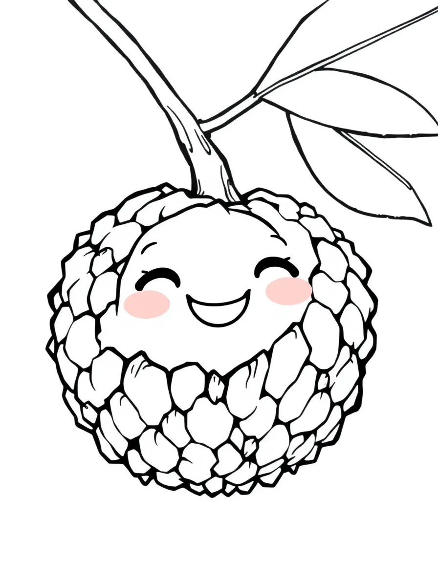 A friendly lychee with bumpy skin.