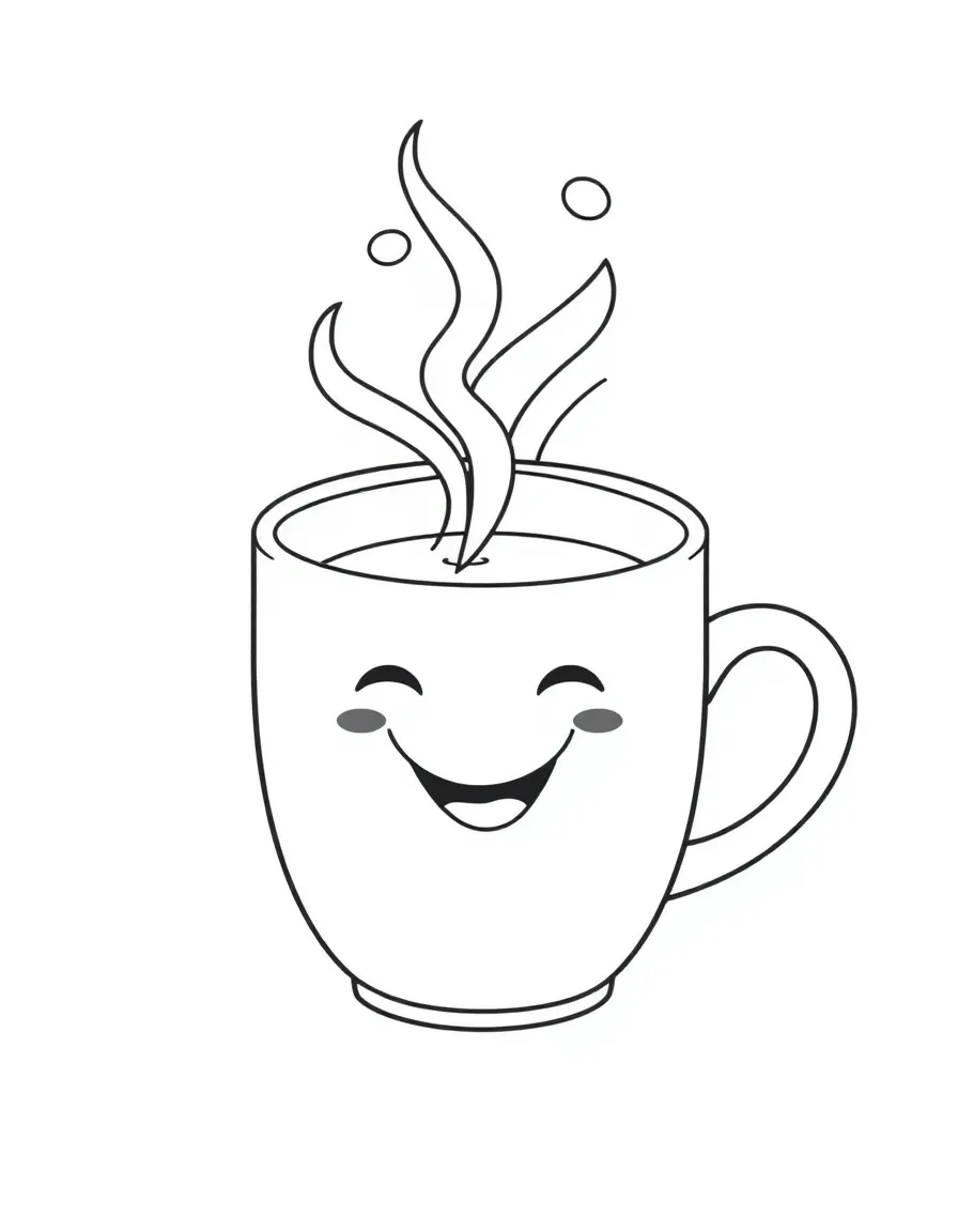 A happy cup of coffee with steam.