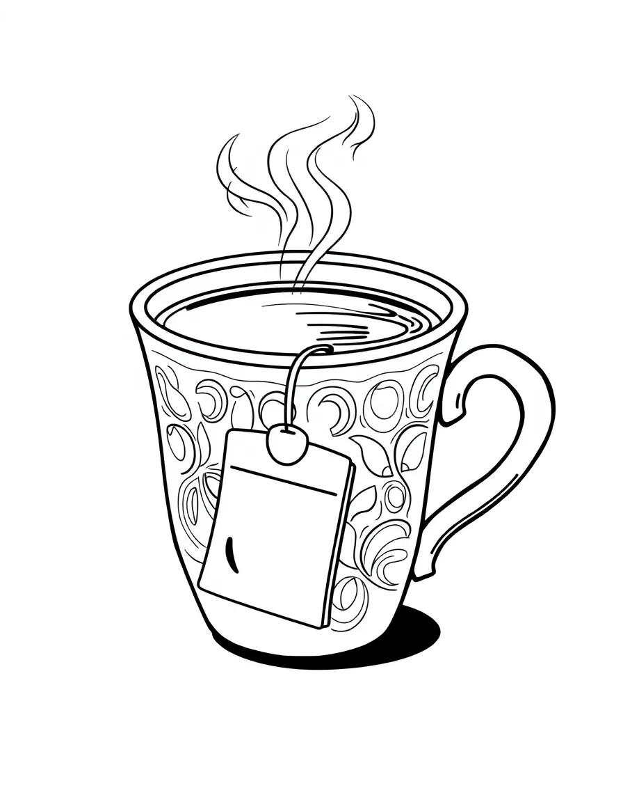 A proud cup of tea with a tea bag.