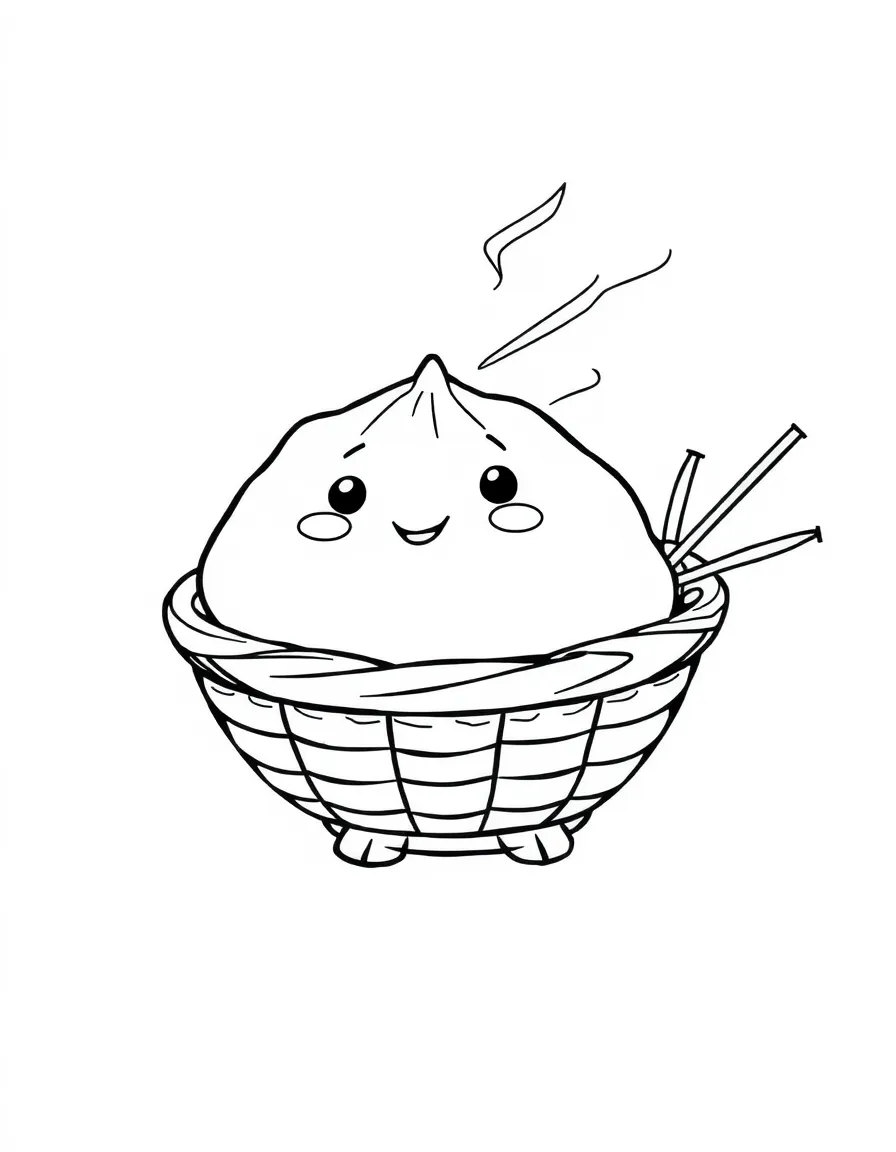 A friendly dumpling with a steaming basket.