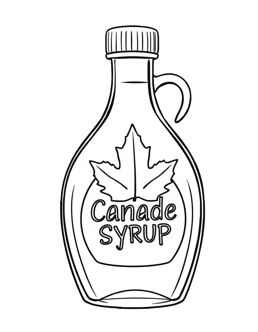 A proud maple syrup bottle with a leaf.