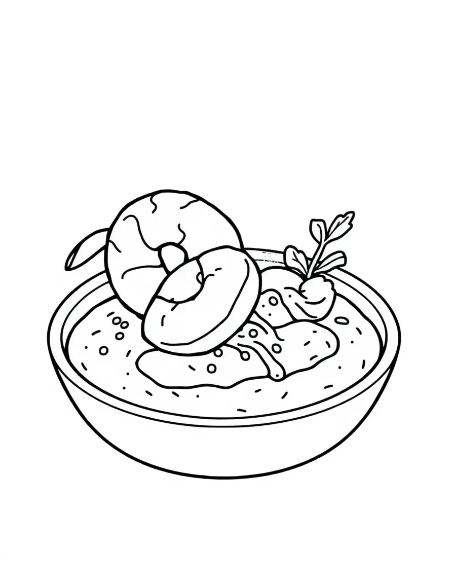 A friendly shrimp and grits with a creamy sauce.