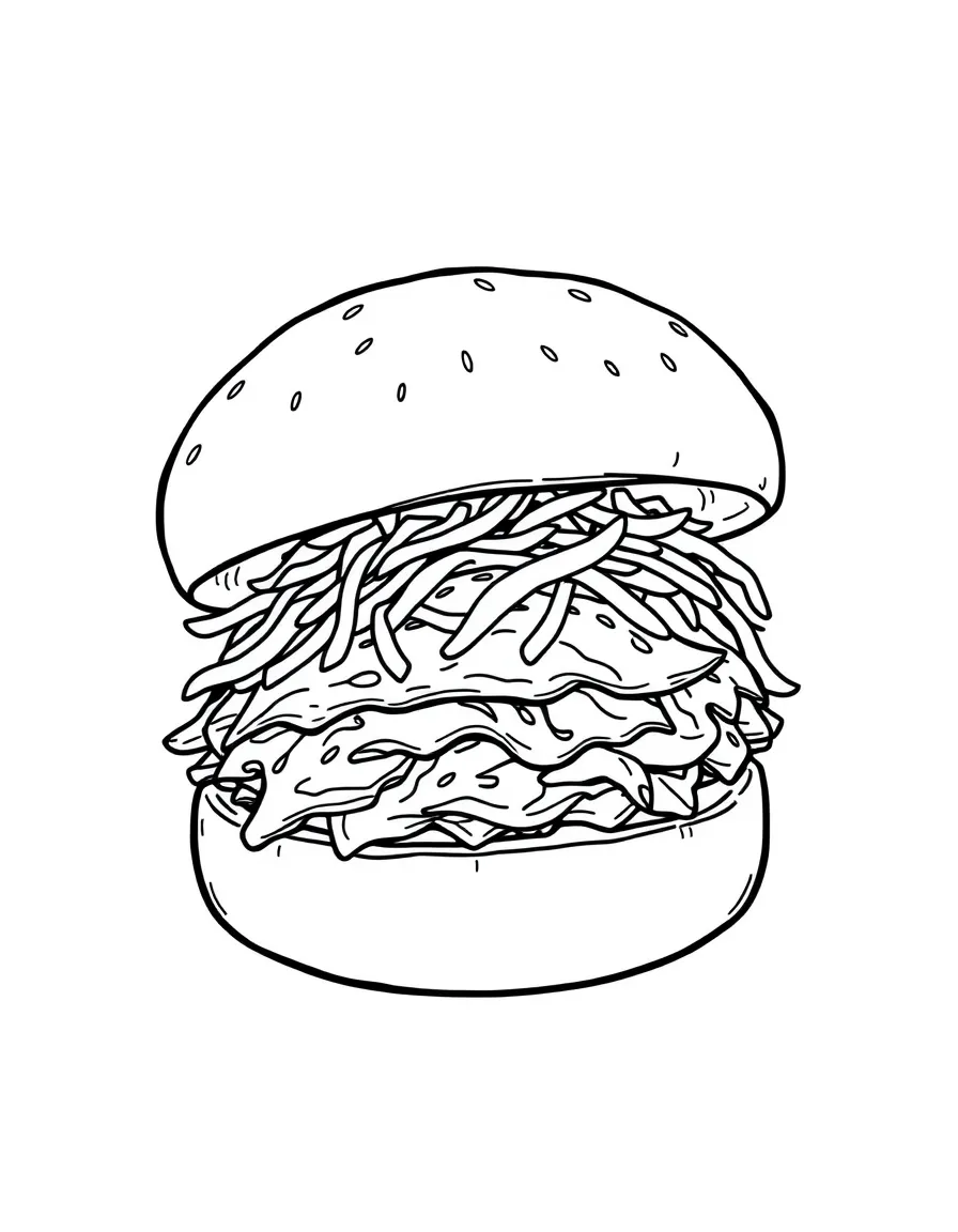 A cheerful pulled pork sandwich with coleslaw.