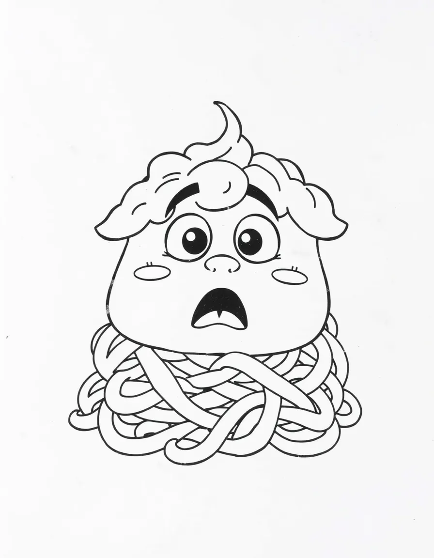 A mischievous Käsespätzle with a surprised face.