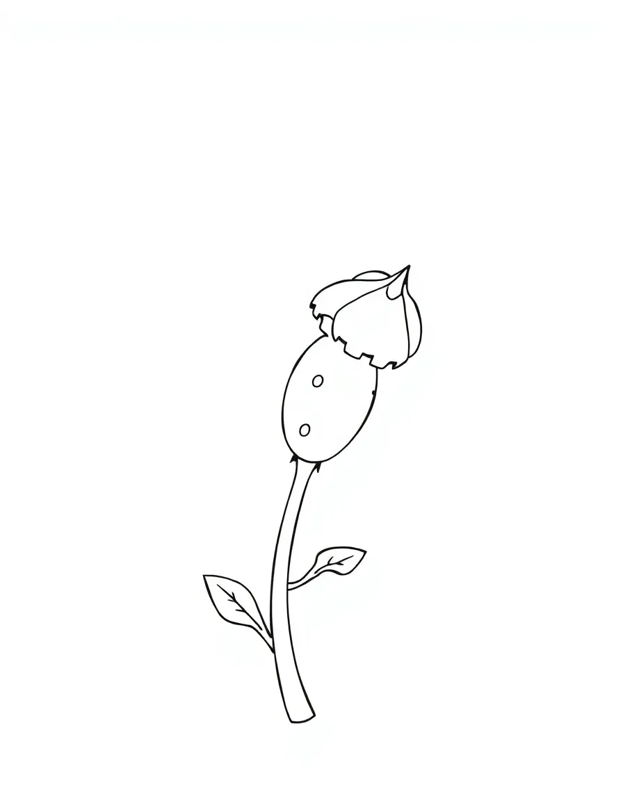 A whimsical espárragos with a long green stem.
