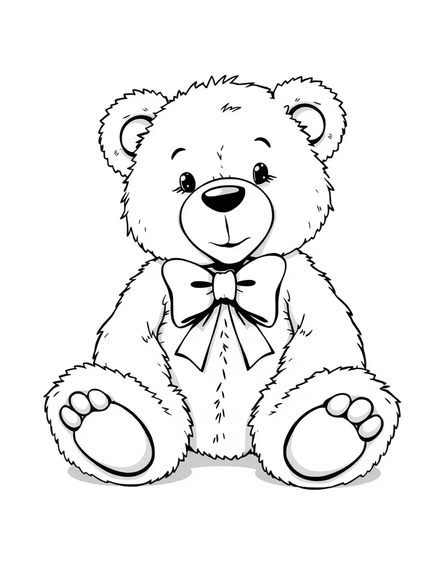 A soft, fluffy teddy bear with a bow tie, sitting cozily and inviting a hug.