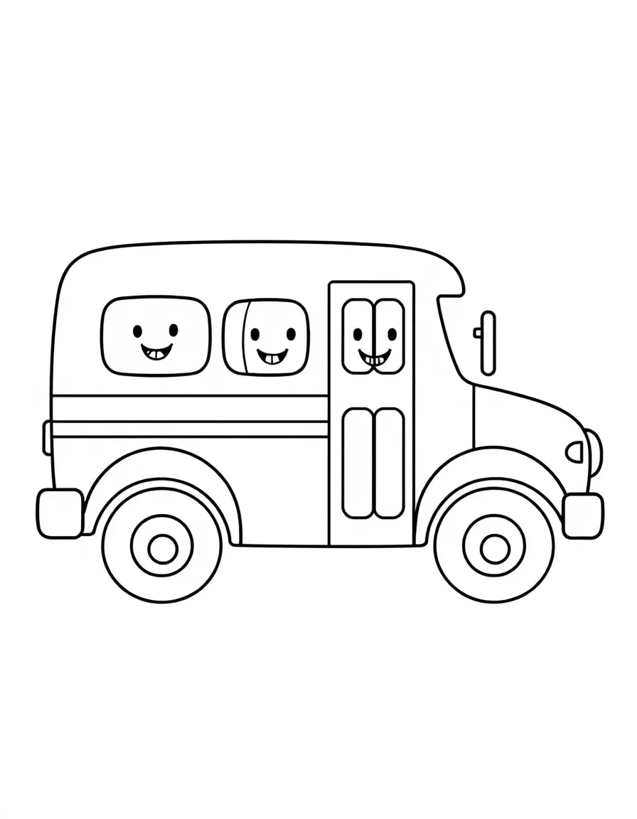 A bright yellow school bus with smiling windows and a door that looks like it's waving goodbye.
