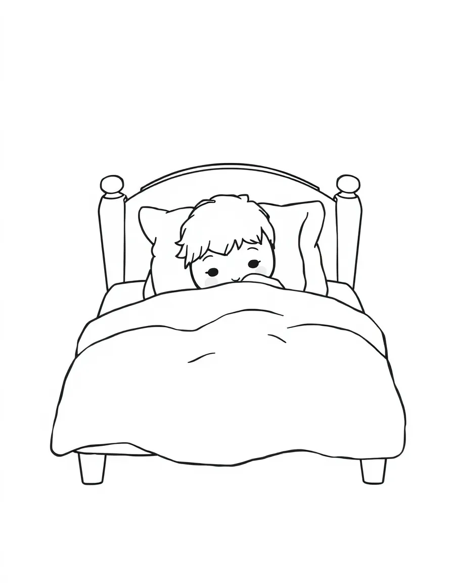 A cozy bed with a comfy blanket and a fluffy pillow, waiting for a sleepy child.
