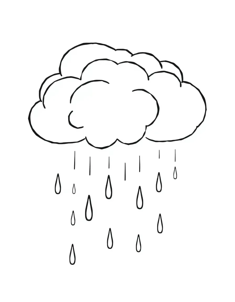 A fluffy white cloud with raindrops gently falling from it.