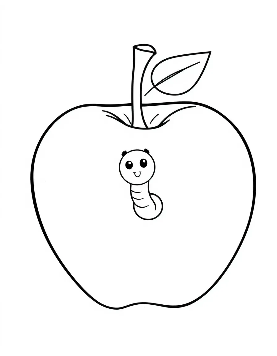 A juicy red apple with a little worm peeking out.
