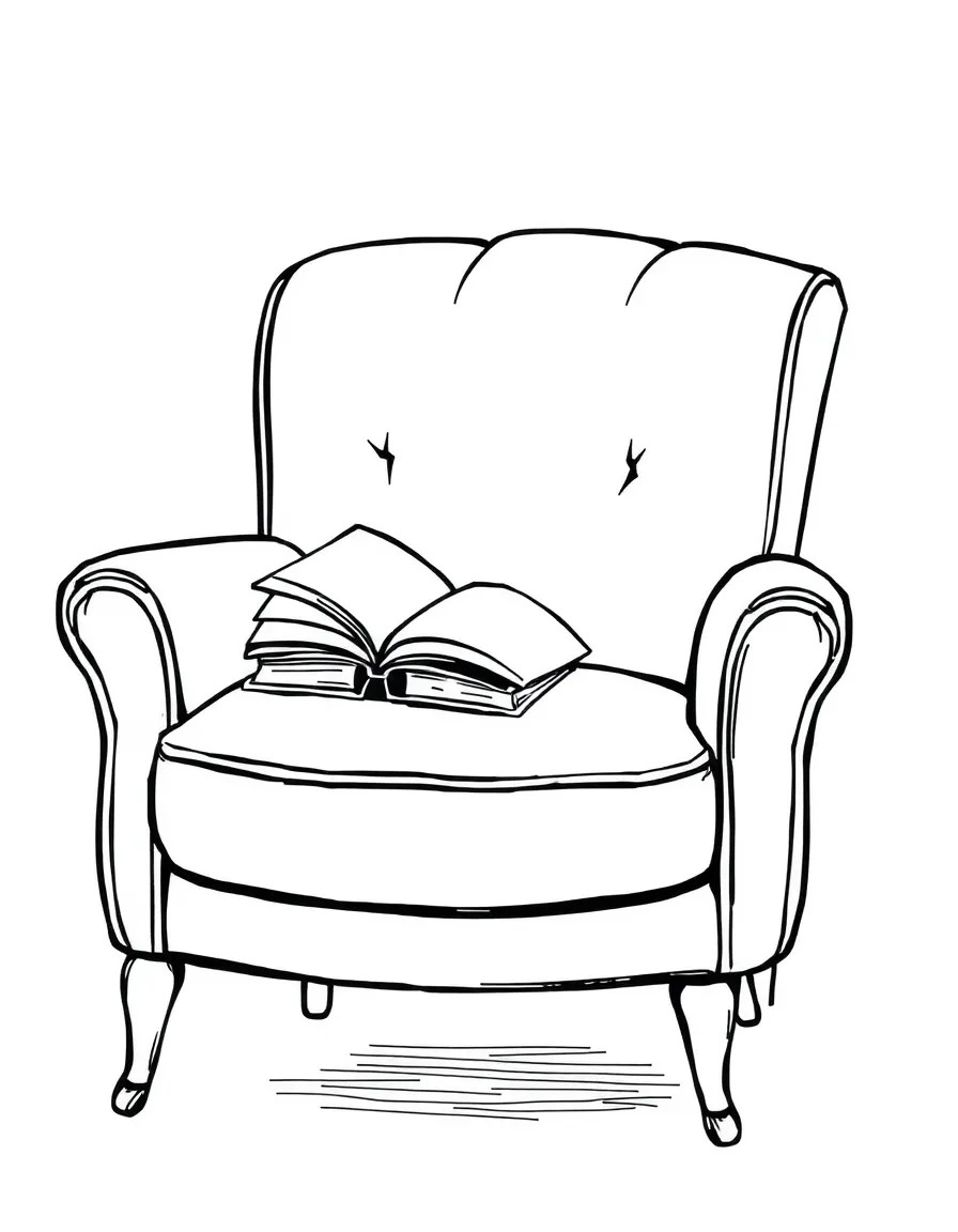 A comfy chair with a book resting on it.