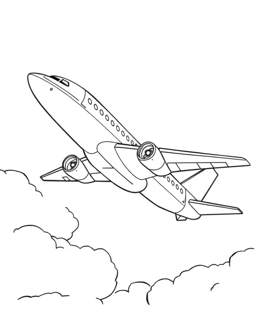 A zooming airplane flying high in the sky.