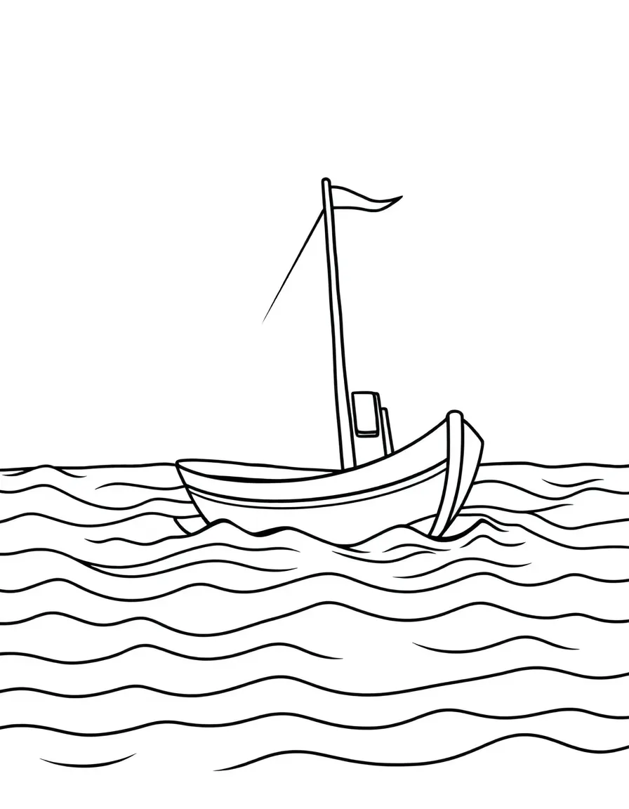 A floating boat on wavy water.
