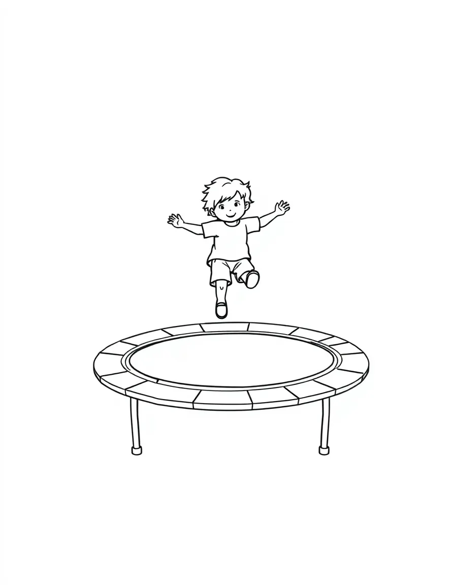 A bouncy trampoline with a child jumping on it.