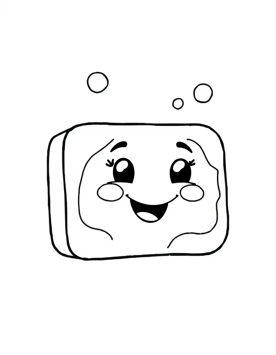 A bubbly bar of soap with a happy face.