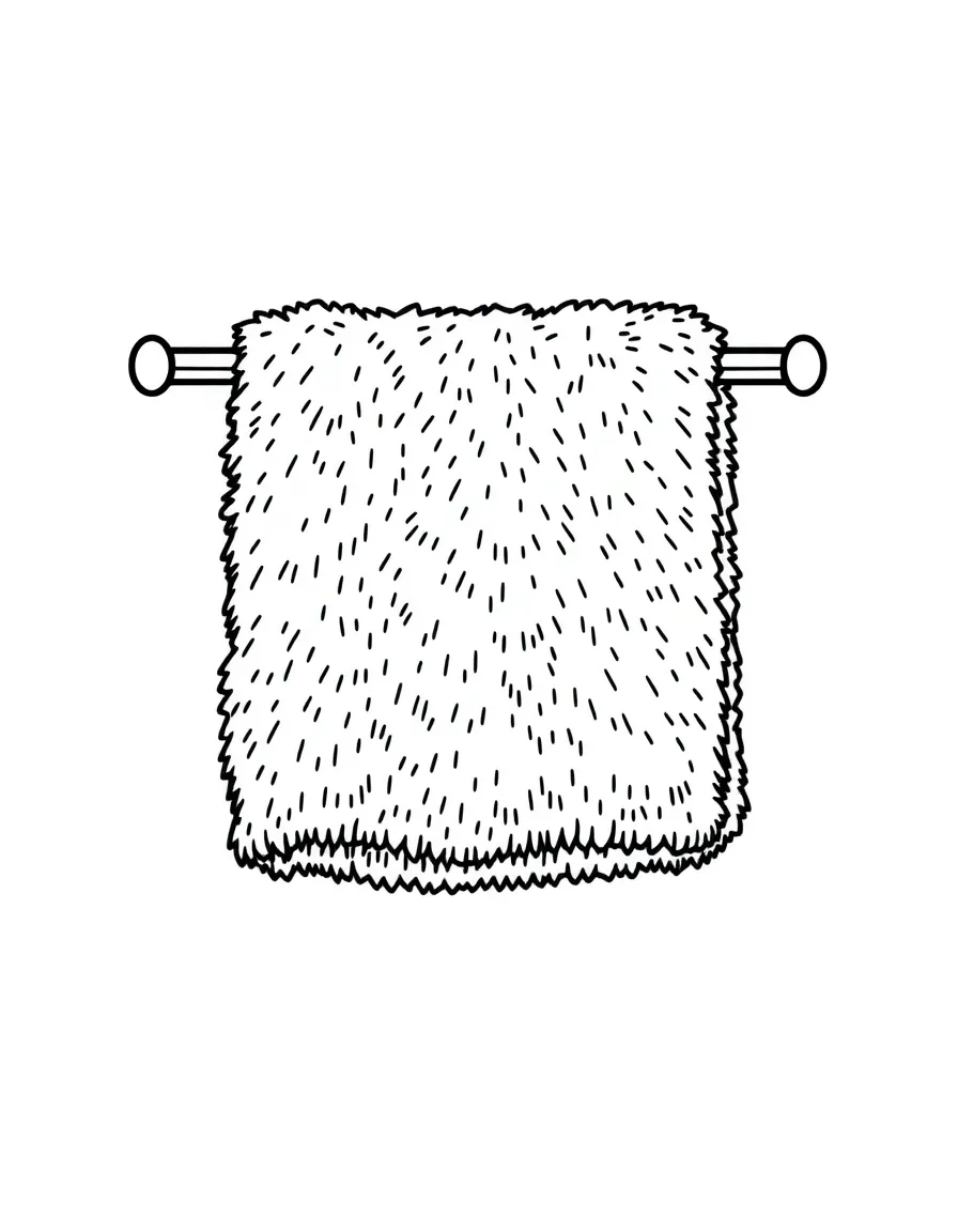 A fluffy towel hanging on a rack.