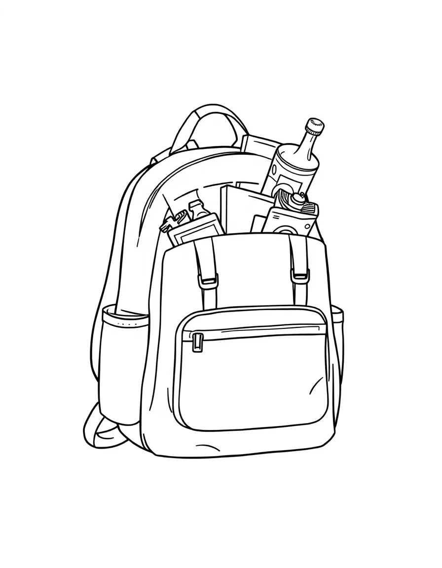 A helpful backpack filled with books and snacks.