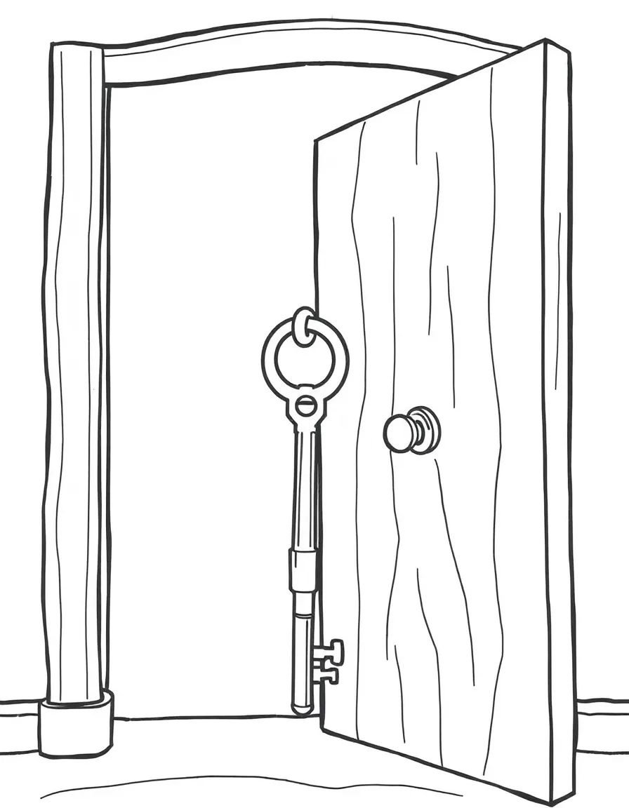 A clinking key opening a door.