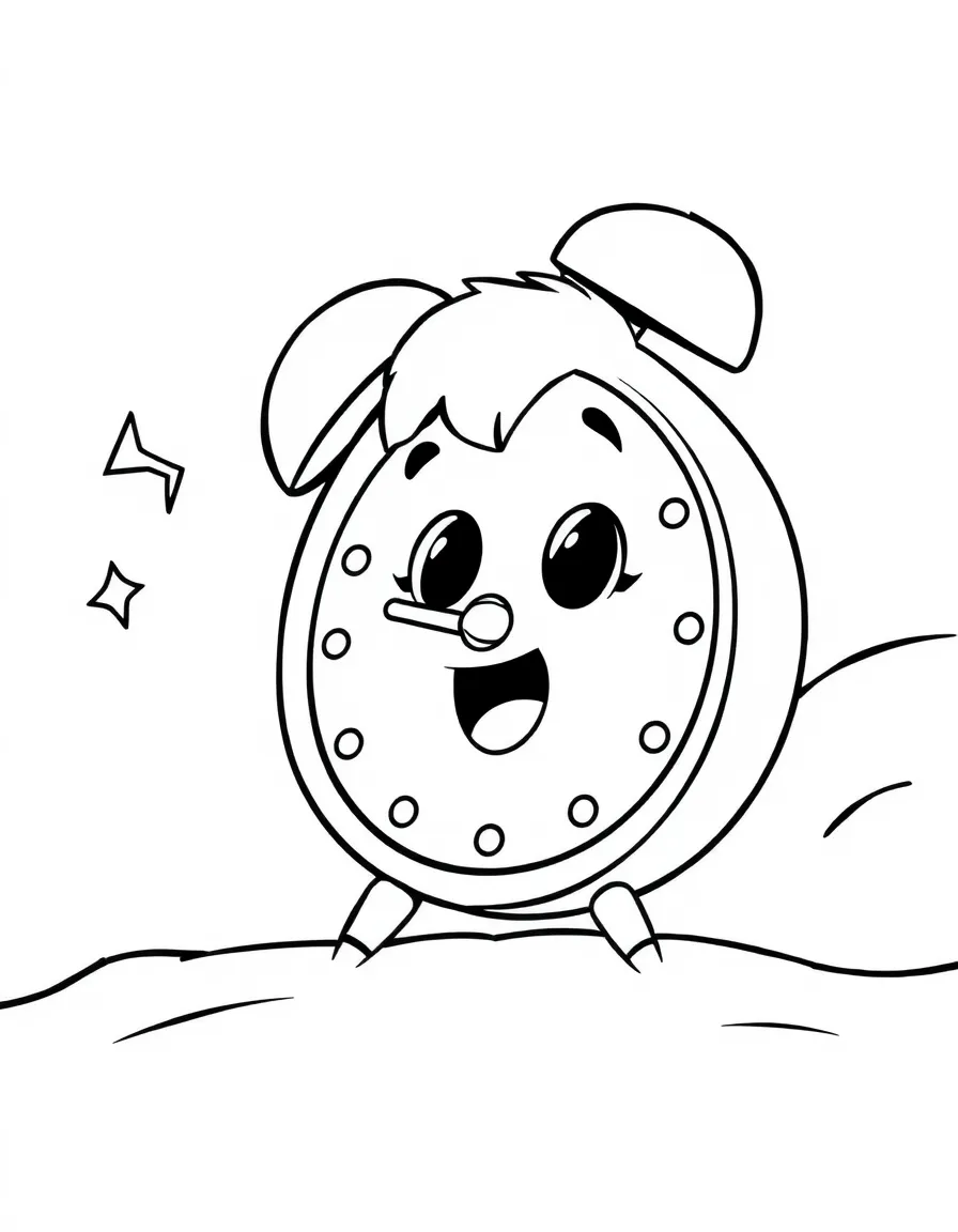 A singing alarm clock waking up a sleepy child.