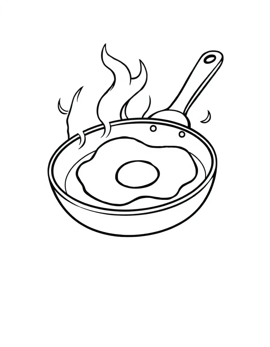 A sizzling frying pan cooking an egg.
