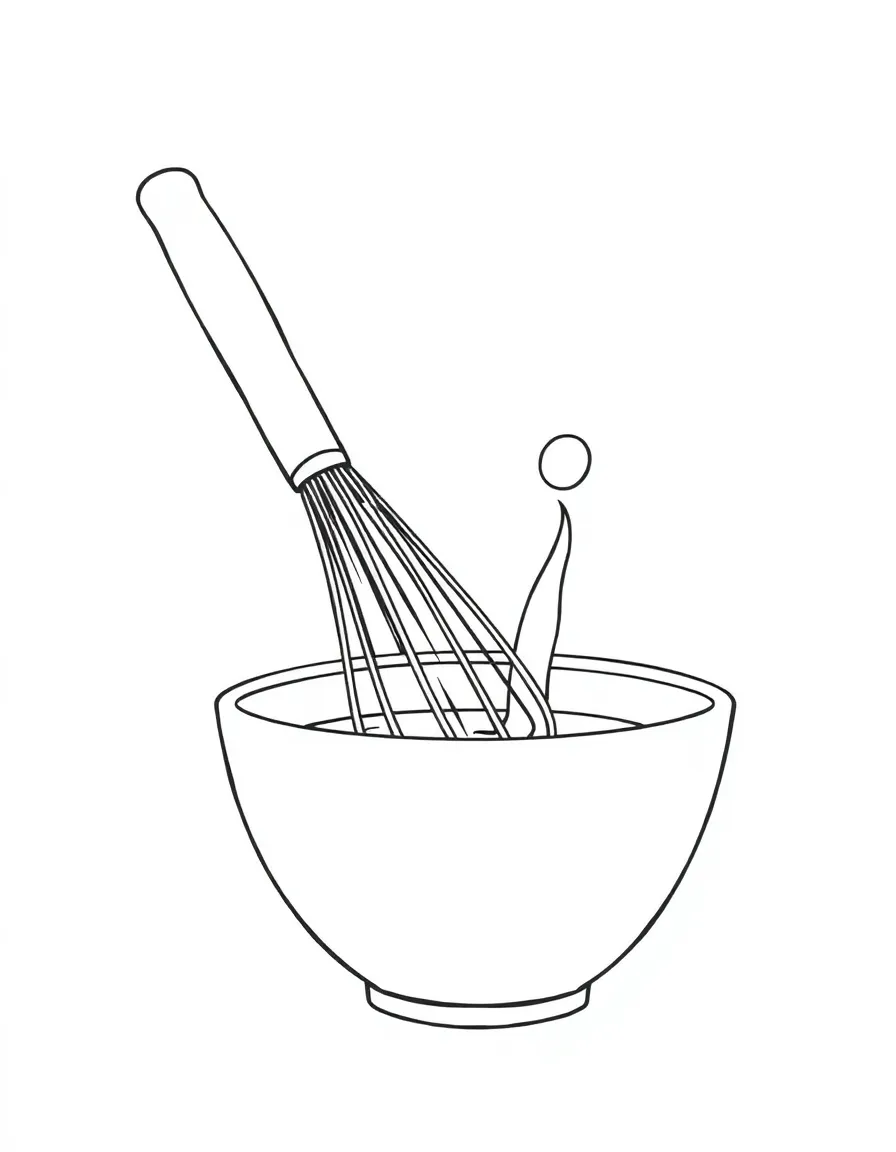A bubbly whisk stirring batter.
