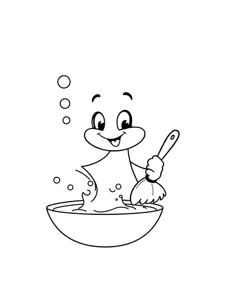 A bubbly dish brush scrubbing dishes.