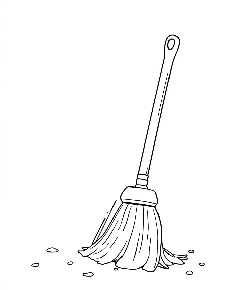 A friendly dustpan and broom sweeping up dust.